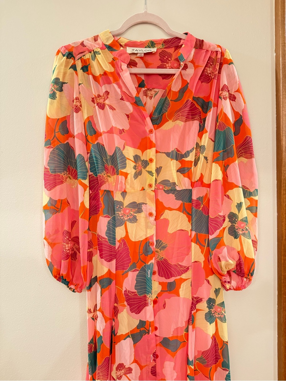 Taylor Pink Floral Multi-Color Long Sleeve Maxi Dress